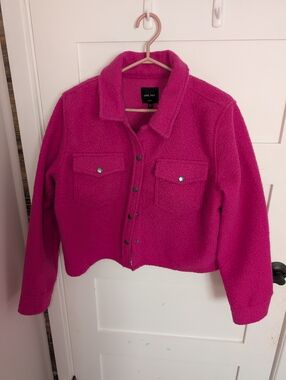 Love Tree Bright Fuchsia Sherpa Button-Front Jacket Nwot